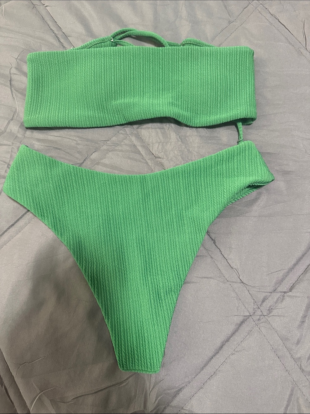 SHEIN Green Ribbed Bandeau Bikini Set